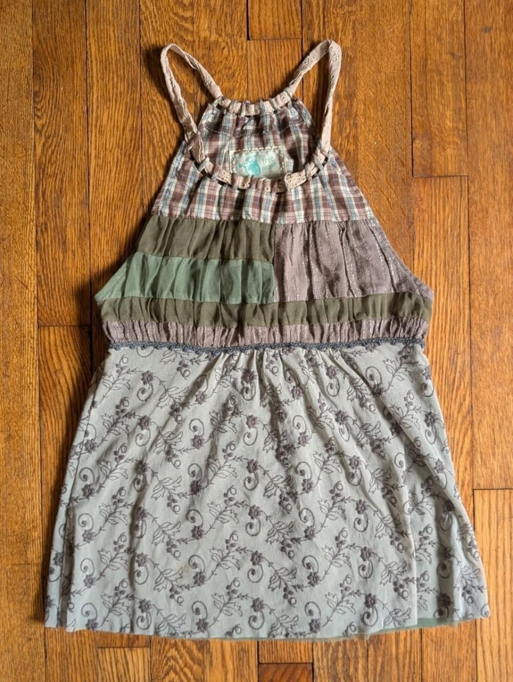 Vintage Y2k Free People Patchwork Mesh Plaid Floral Tank Top